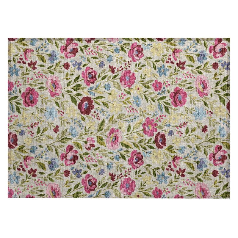 Machine Washable Indoor/ Outdoor Floral Garden Chantille Rug