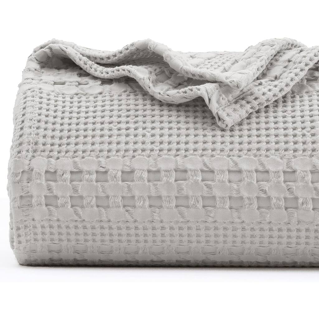100% Cotton Waffle Weave Blanket, Lightweight Washed Cotton Blanket for Spring & Summer