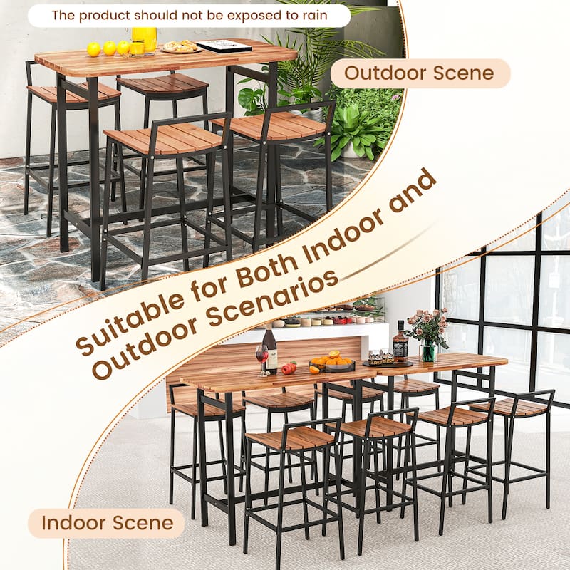 Gymax Acacia Wood Patio Table & Chair Set 5 Pcs Outdoor Dining Set w/