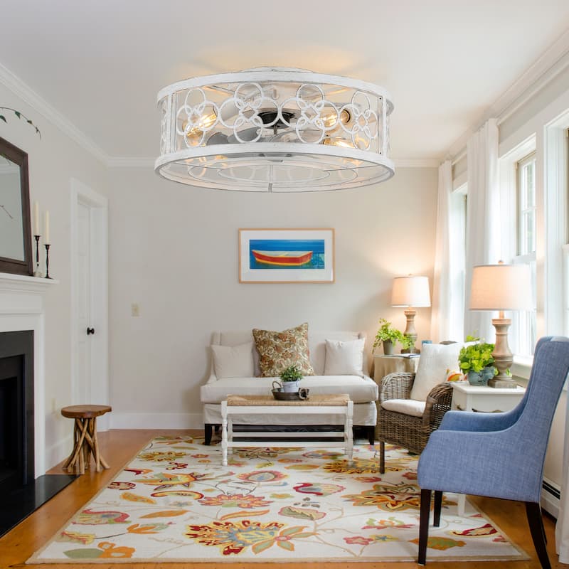 Bella Depot 20" Farmhouse Flush Mount Ceiling Fan, 3-Speed Reversible Caged Ceiling Fan with Light with Remote Control