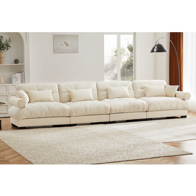 166" Velvet 4-Seater Sofa, Bolster Arms and High-Resilience Cushions