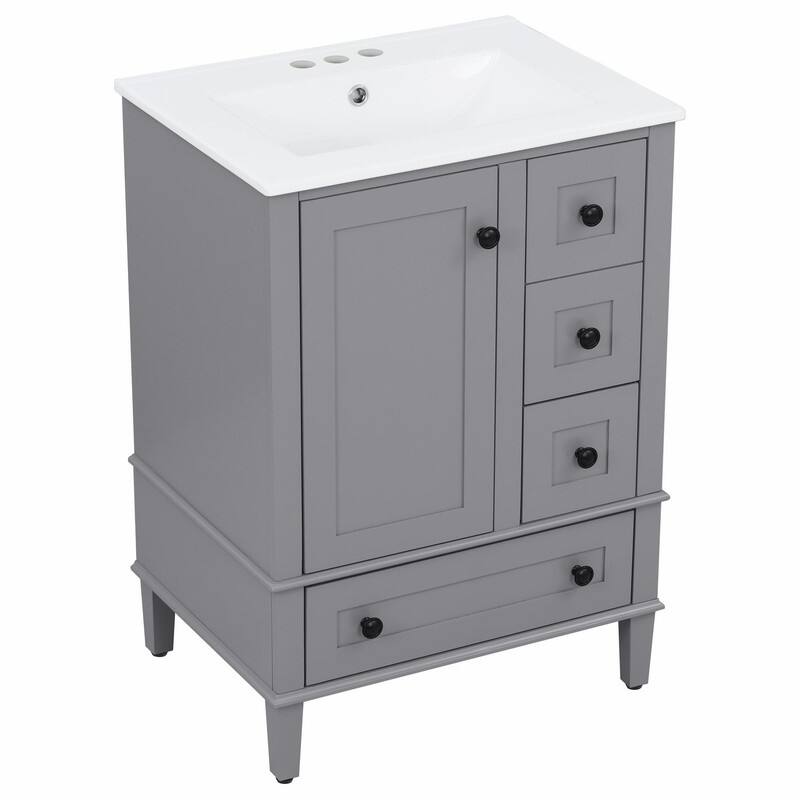 24" Bathroom Vanity with Ceramic Sink, Soft-Close Drawers, Soft-Close Door & Door-Mounted Shelf