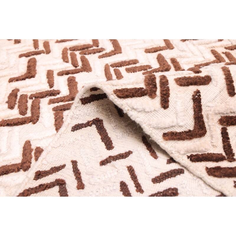 ECARPETGALLERY Hand-knotted Tangier Cream, Dark Brown Wool Rug - 5'2 x 8'2