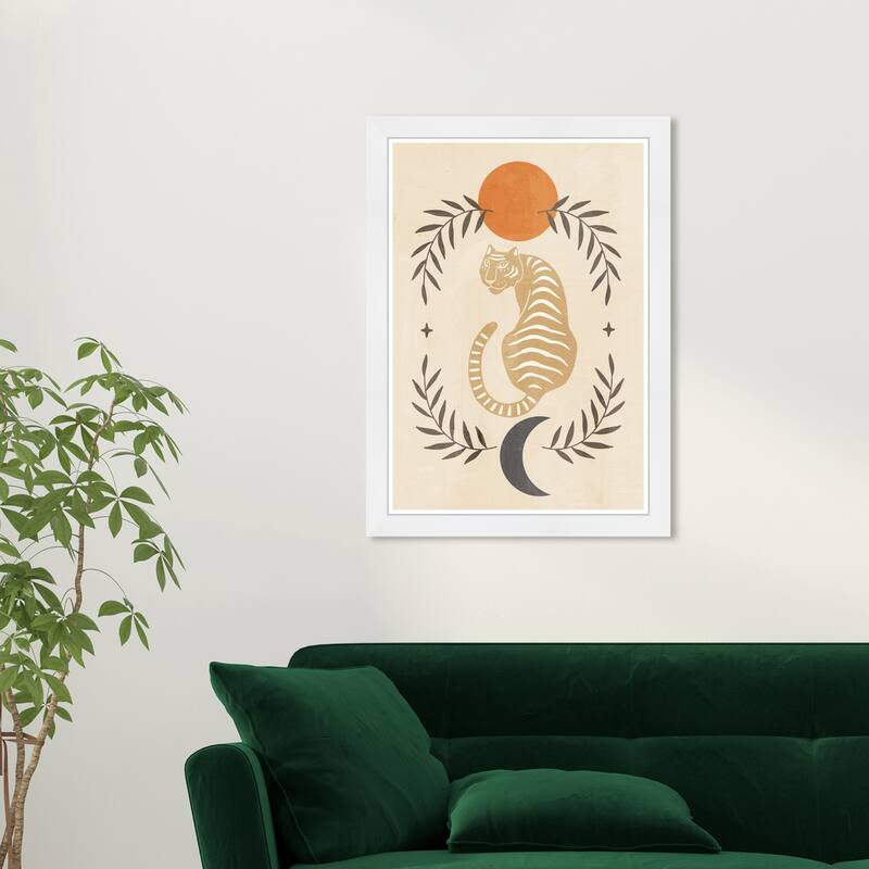 Wynwood Studio Prints Animals Tiger Moon and Sun Brown and Light Brown Modern & Contemporary Wall Art Canvas Print - White