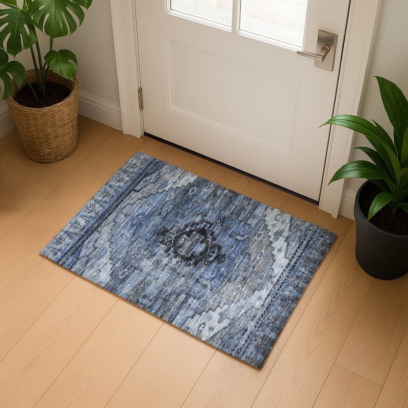 Premium Washable Super Soft Global Traditional Mayfield Rug - Blue - 1'8" x 2'6"