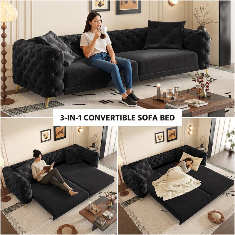 97.7" 3-in-1 Convertible Sleeper Sofa, Pull Out Sofa Bed with Ottoman, 4-Seater for Small Spaces & Apartments