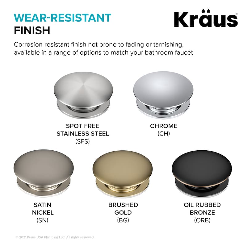 KRAUS Pop-Up Drain w Overflow, Bathroom Sink, Chrome, Nickel