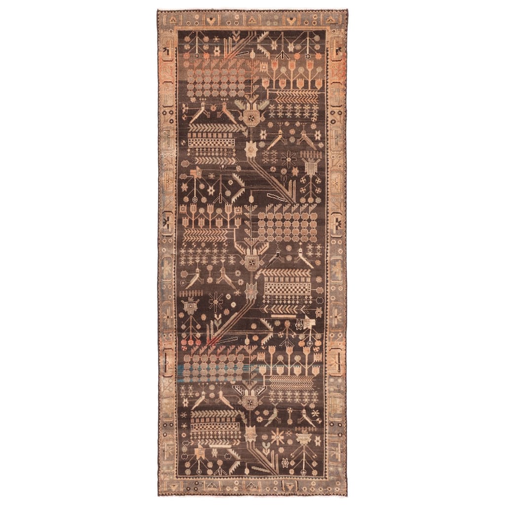 ECARPETGALLERY Hand-knotted Antalya Vintage Dark Brown Wool Rug - 3'10 x 9'10