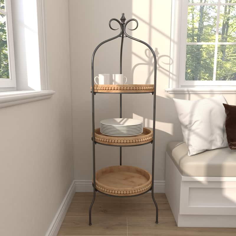 Metal Arched Beaded 3 Shelves Shelving Unit with Scroll Top - Brown - Roche River Decor