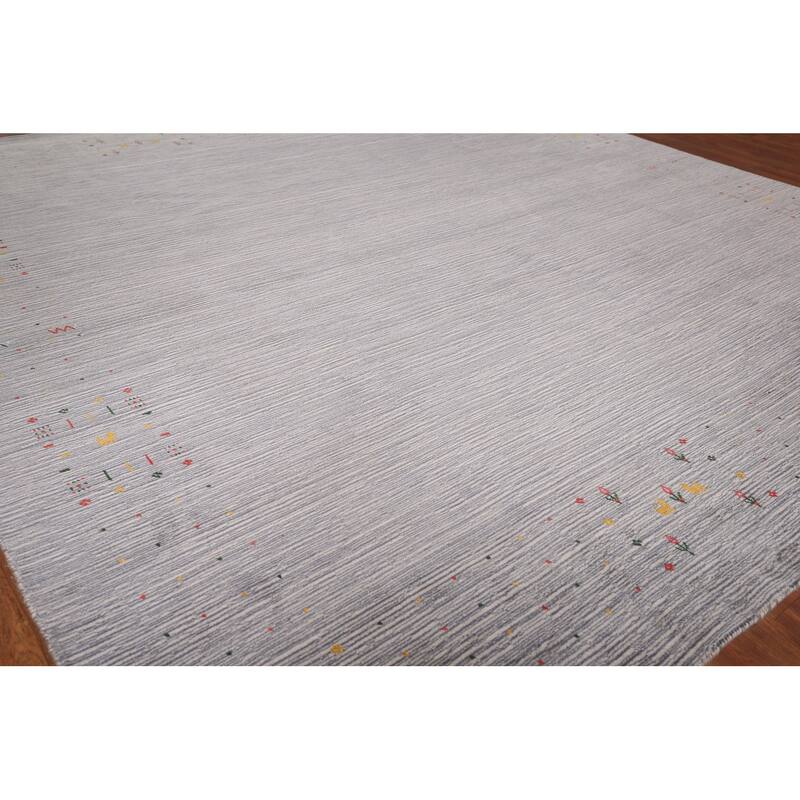 Silver Gray Striped Gabbeh Square Area Rug Handmade Wool Carpet - 9'7"x 9'7"