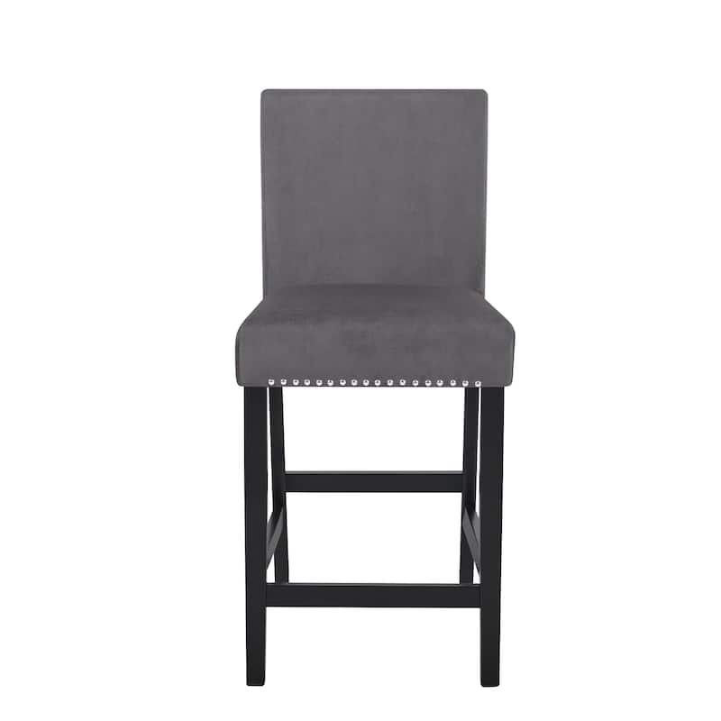 Kate 40 Inch Wooden Counter Height Chair with Velvet Seat, Set of 2, Gray