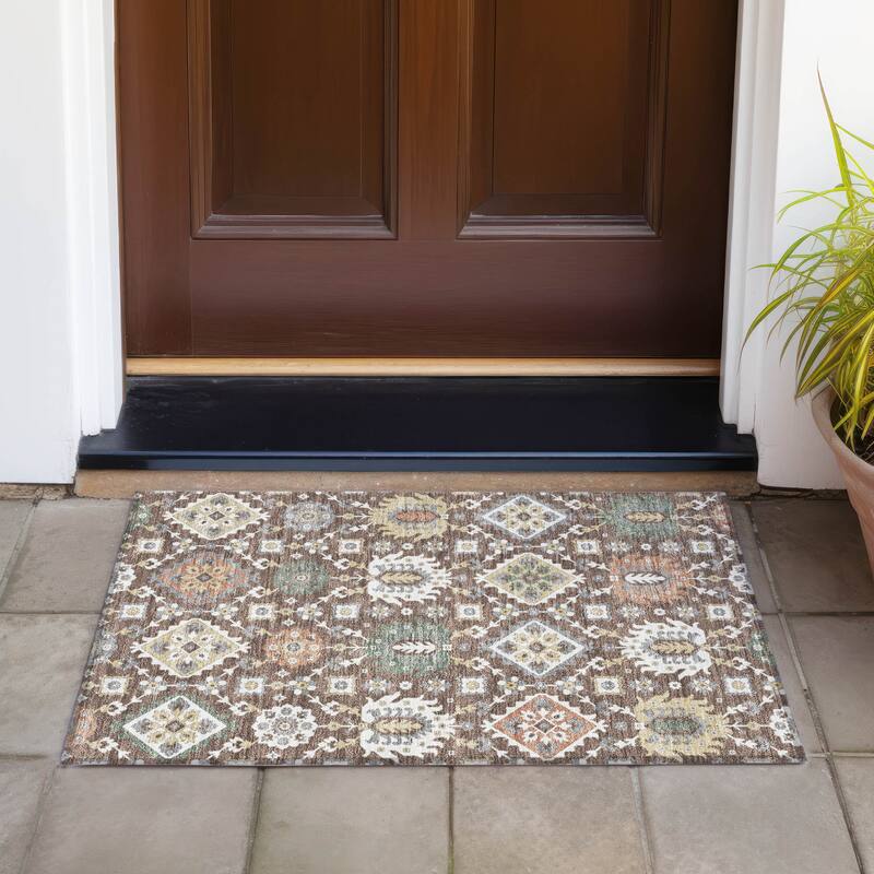 Machine Washable Indoor/Outdoor Boho Global Chantille Rug - Chocolate - 1'8" x 2'6"