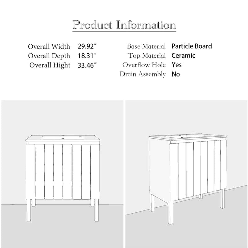 30" Freestanding Bathroom Vanity with White Ceramic Sink - 29.92'' x 18.31'' x 33.46''