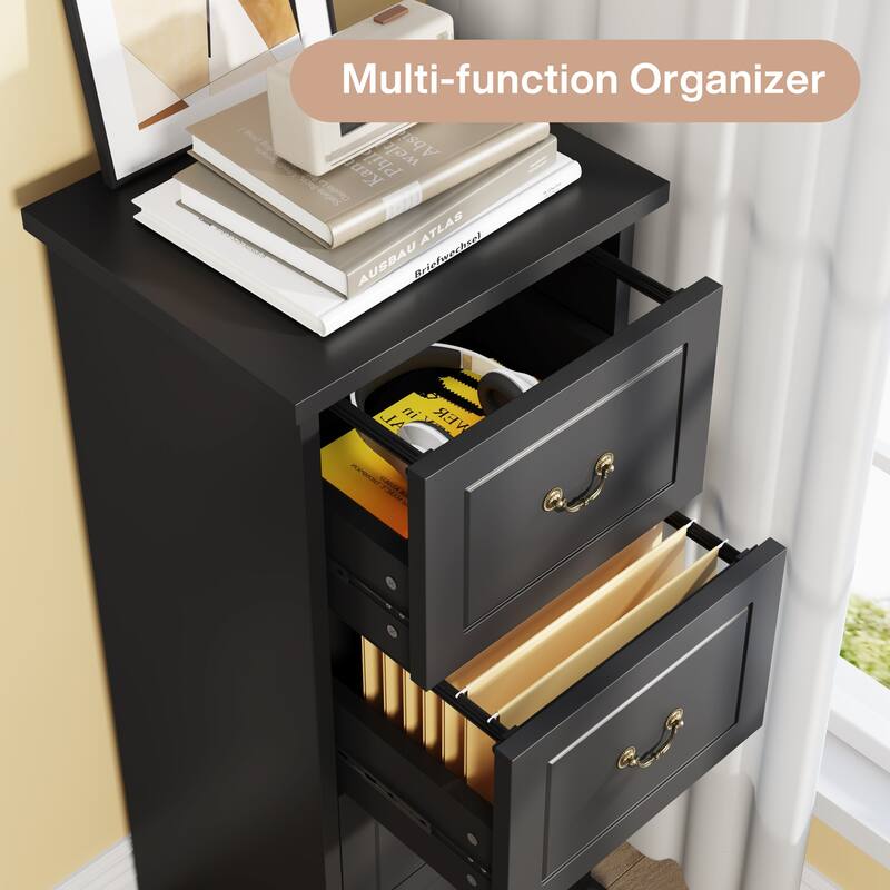 Wood File Cabinet, Tall Filing Storage Printer Stand for A4/Letter/Legal Size, Home Office Document Accent Cabinet