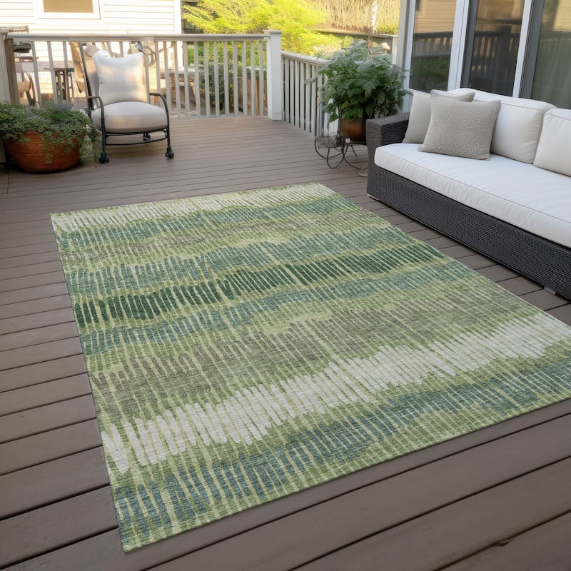 Machine Washable Indoor/ Outdoor Chantille Stripe Abstract Rug - Green - 8' x 10'