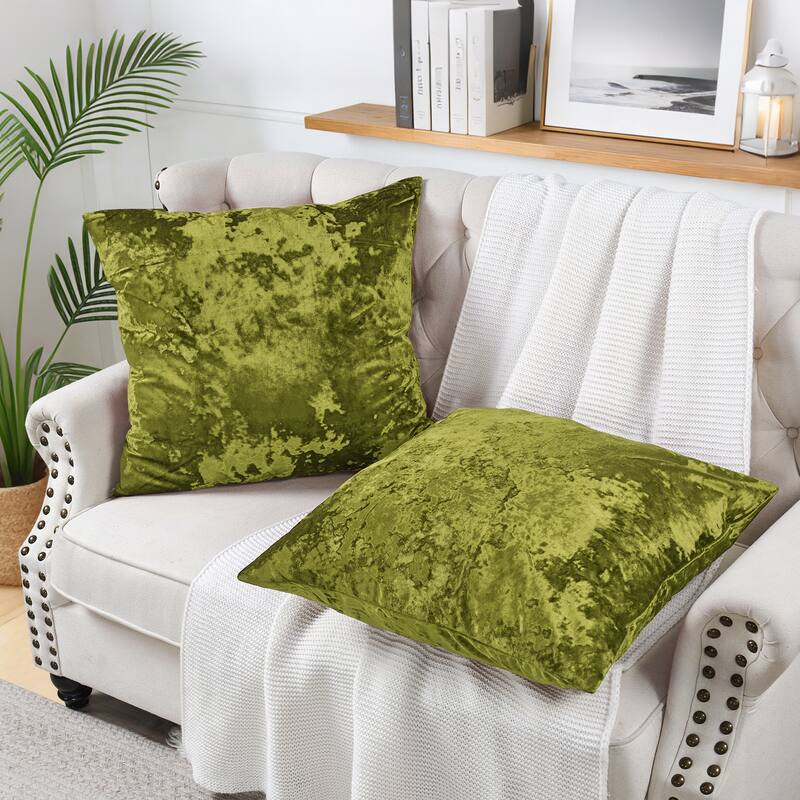 Rancho Crushed Velvet Throw Pillow Cover Set, NO INSERT - 26" x 26" - Avocado