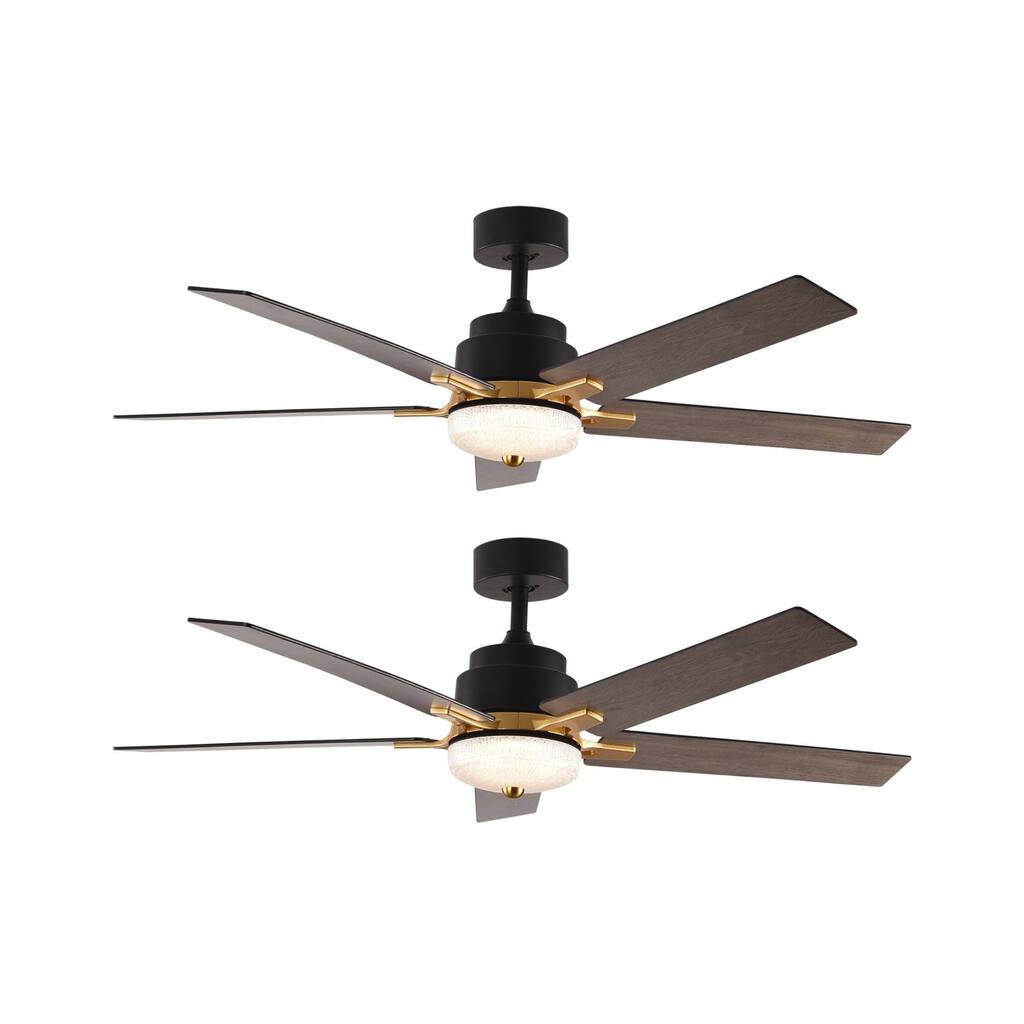 52 Inch Downrod Ceiling Fans with Lights and Remote Control, Modern Outdoor Indoor Black 5 Blades LED Lights Smart Ceiling Fans