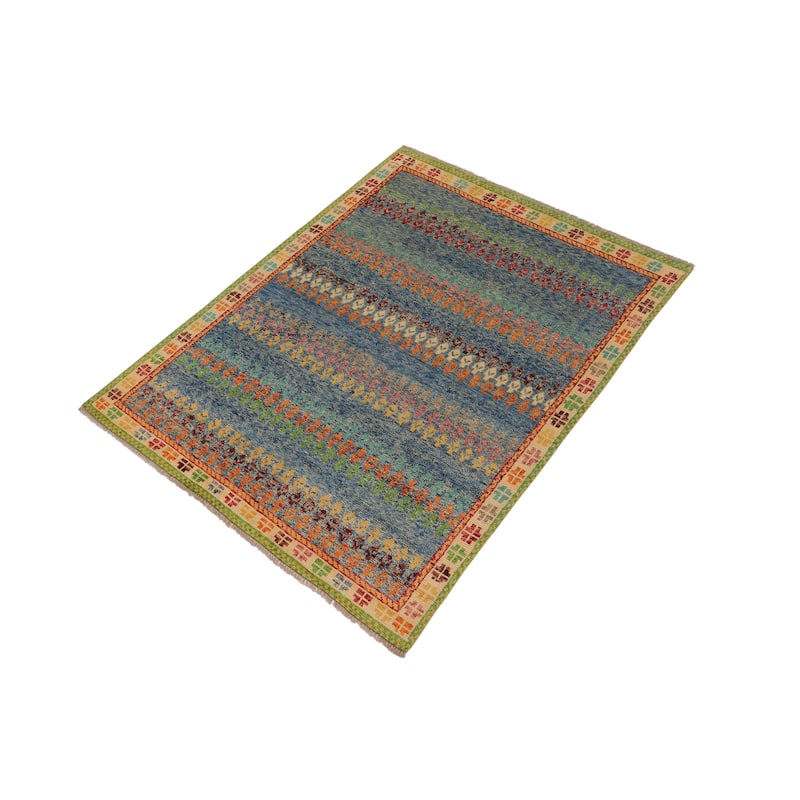 Eclectic Balochi Warner Blue/Beige Hand Knotted Wool Rug - 4'11'' x 6'6''