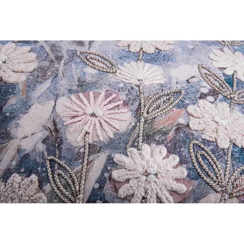 Floral Meadow Cotton Embroidered Decorative Throw Pillow