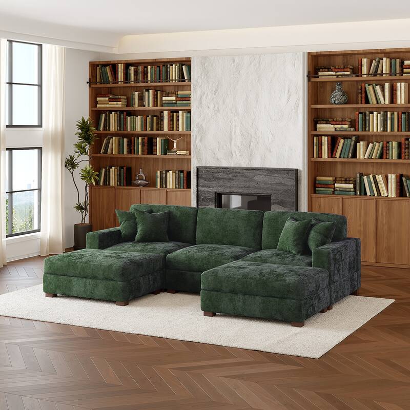 Oversized Chenille Modular Sectional Sofa Conversation Set with 2 Ottomans