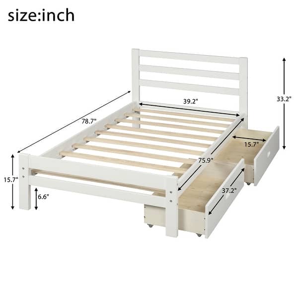 Wood Platform Bed Frame with 2 Storage Drawers & Headboard, Twin Size