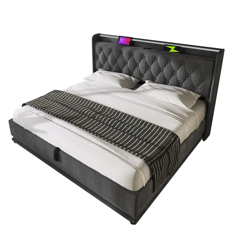 Upholstered Bed with LED Function and USB Charging