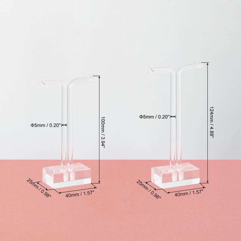 1 Set 4"/5" Height Acrylic Earring Display T Stand Jewelry Storage Rack, Clear - Clear