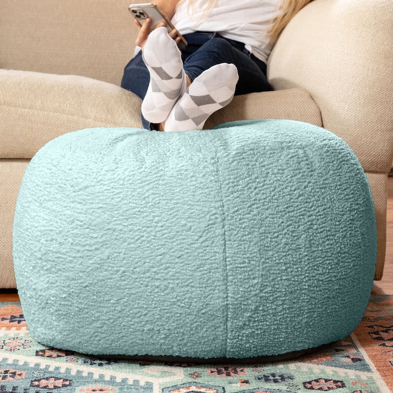 Jaxx Ellis Pouf - Modern Shearling Faux-Lamb Plush Fleece Ottoman - Large - Mineral Green