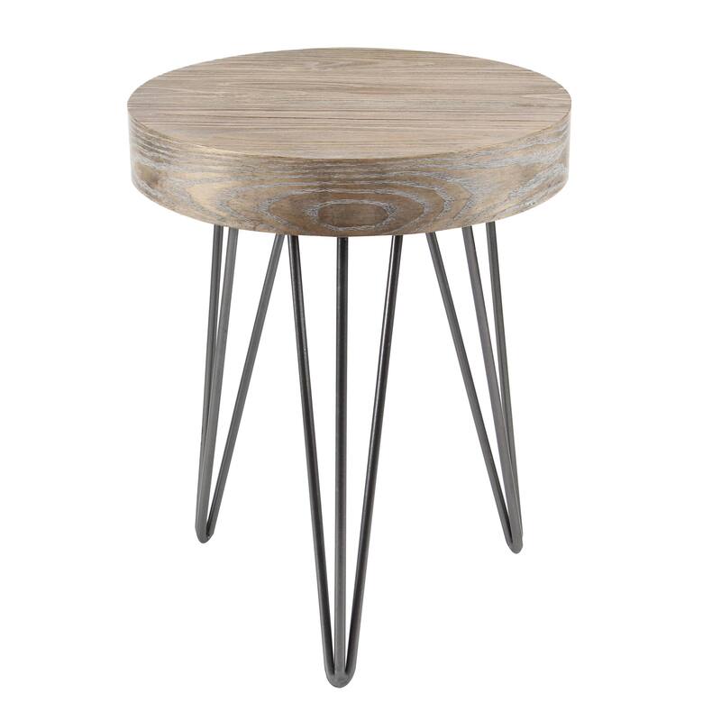 Brown Wooden Accent Table with Black Metal Hairpin Legs - 16 x 16 x 19Round