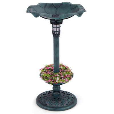 Gymax Solar Bird Bath Standing Pedestal Birdbath & Feeder Combo w/