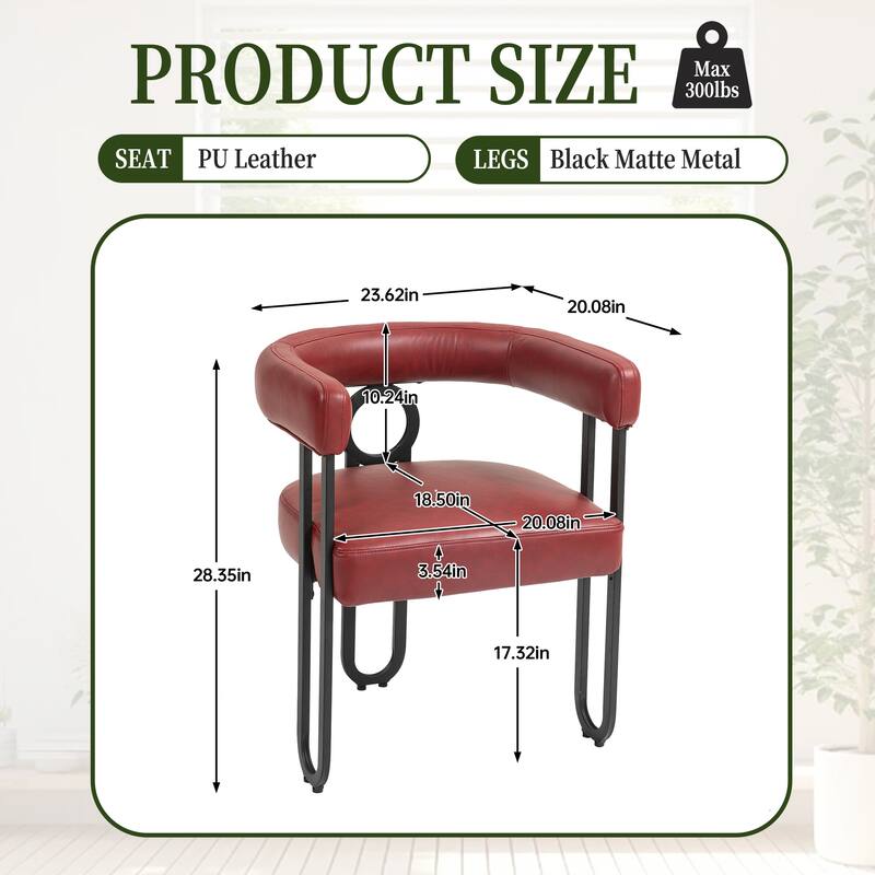 Red PU Accent Chair Dining Chair Barrel Side Chairs Armchair Set of 2