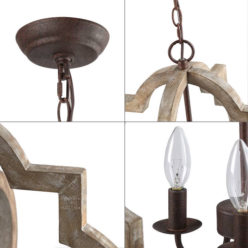 Modern Farmhouse 3-Light Wood Lantern Chandelier for Dining Room