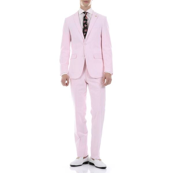 Ferrecci Zonettie 2-piece 2-button Seersucker Cotton Slim Fit Summer Suit