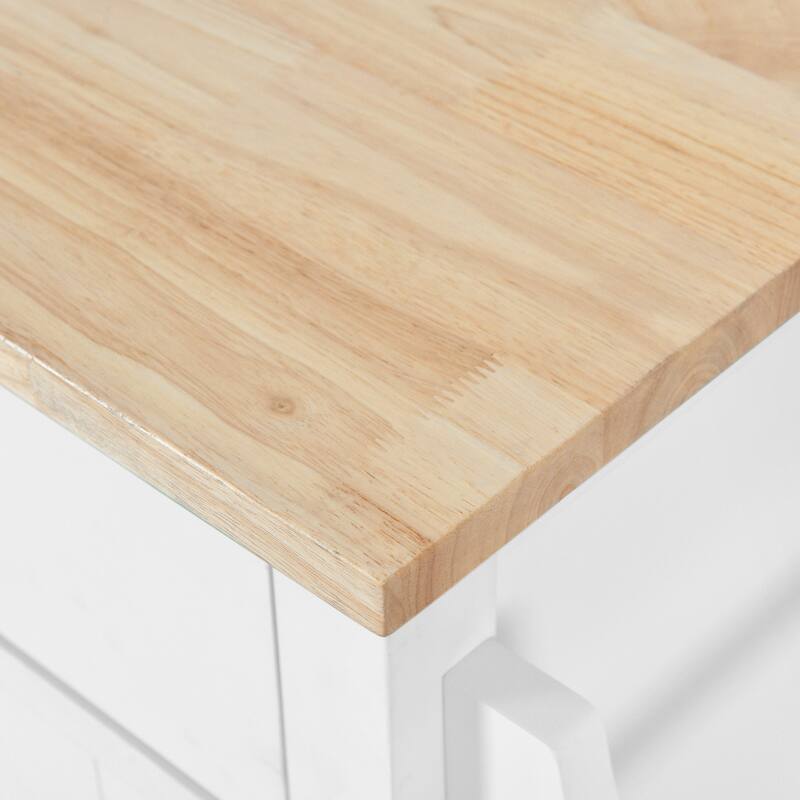 Wooden Kitchen Island with Rubber Drop-Leaf Countertop, Rolling Storage Cabinet wConcealed Sliding Barn Door & Adjustable Height