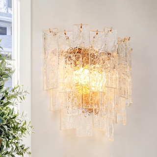 Elver Modern 2-Light Gold Wall Sconces Crystal Glass Bathroom Vanity Lights - D14"*H15.5"*W6.5"