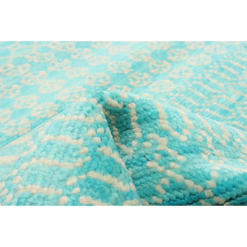 ECARPETGALLERY Hand-knotted Silk Shadow Aqua Wool Rug - 2'6 x 8'0