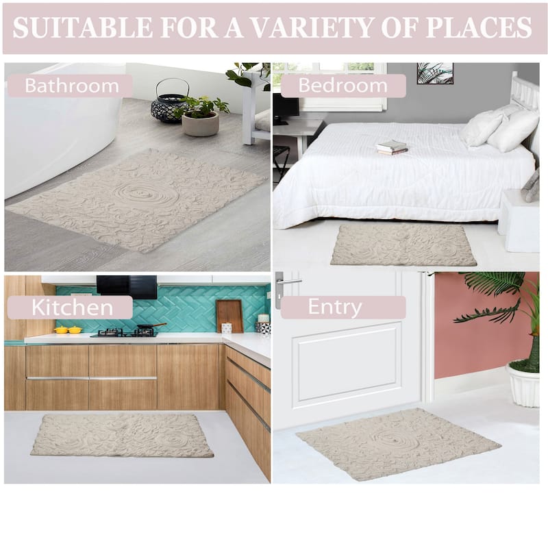 Bell Flower Bathroom Rug, Cotton Soft, Water Absorbent Bath Rug, Non Slip Shower Rug Machine Washable 24"x40" Rectangle