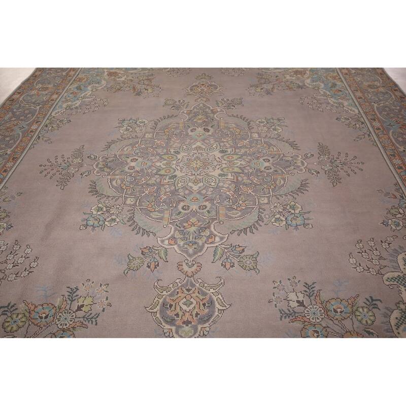 Beige & Gray Tabriz Persian Vintage Area Rug Handmade Wool Carpet - 9'4"x 12'5"