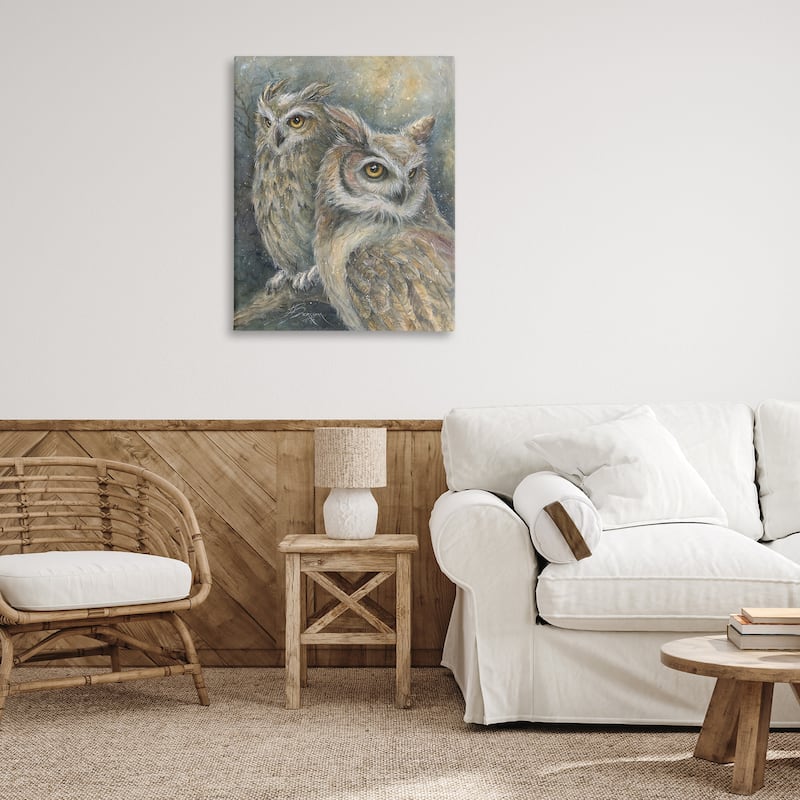 Stupell Neutral Feathered Owl Pair Canvas Wall Art Design By Jody Bergsma