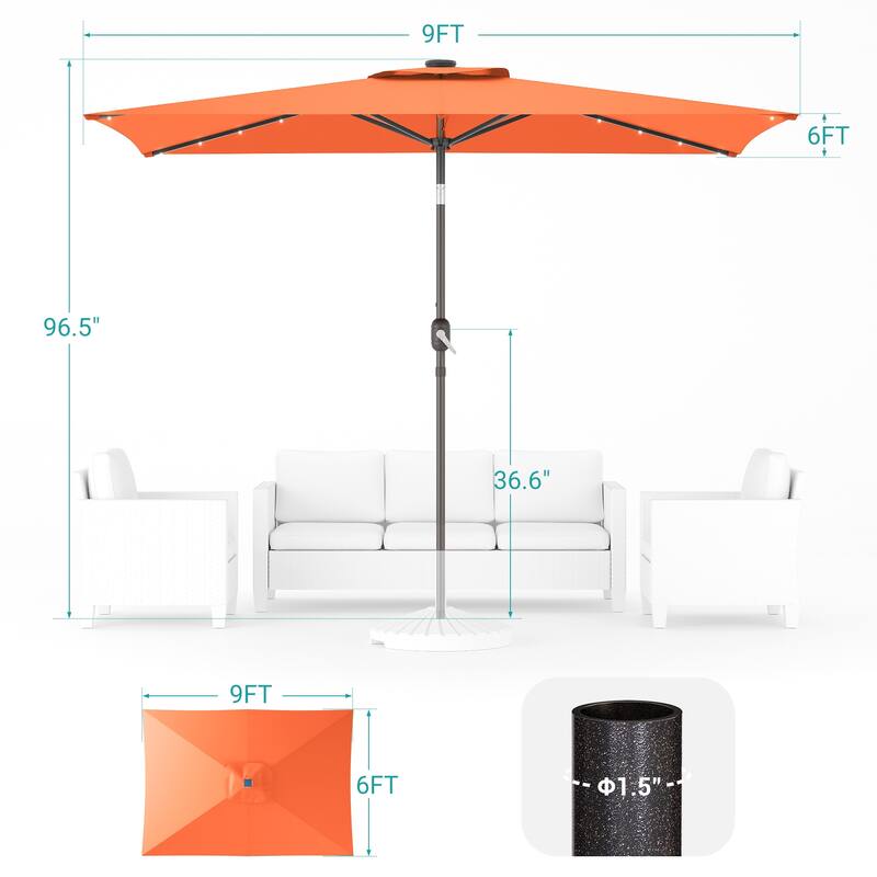 BONOSUKI 6x9FT LED Patio Market Umbrellas Table Umbrella w/Tilt Button