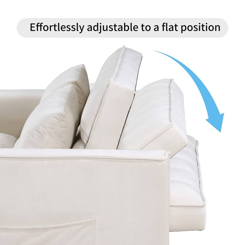 Modern 68" L 3-in-1 Multi-Functional Beige Sleeper Sofa with Iron Frame Pull-Out Loveseat