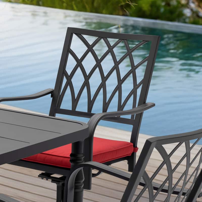 Patio Metal Swivel Dining Set of 5 with Zippered Cushions and Umbrella Hole