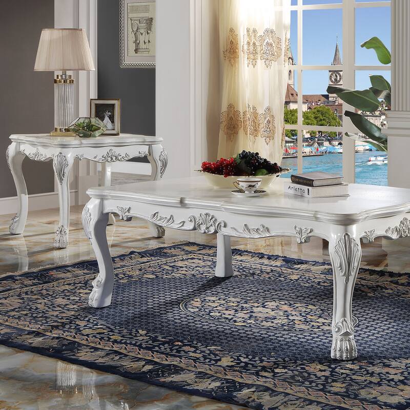 Bone White End Table With Claw Leg