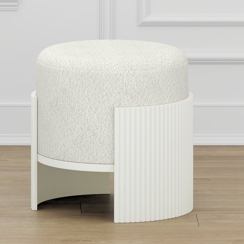 Modern Boucle Fabric & Engineered Wood Round Ottoman