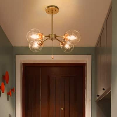 Mid-century Modern Gold Sputnik 4-light Switch Chandeliers Globe Glass Ceiling Lights for Dining Room - D 19.5'' x H 65.5''