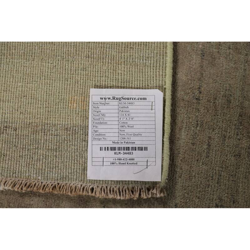 Green & Beige Gabbeh Modern Foyer Rug Handmade Wool Carpet - 2'8"x 4'1"