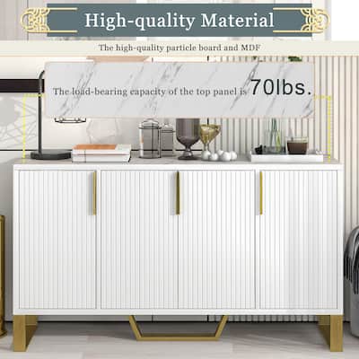 60" White Sideboard Storage Cabinet Marble Sticker Tabletop Console Table