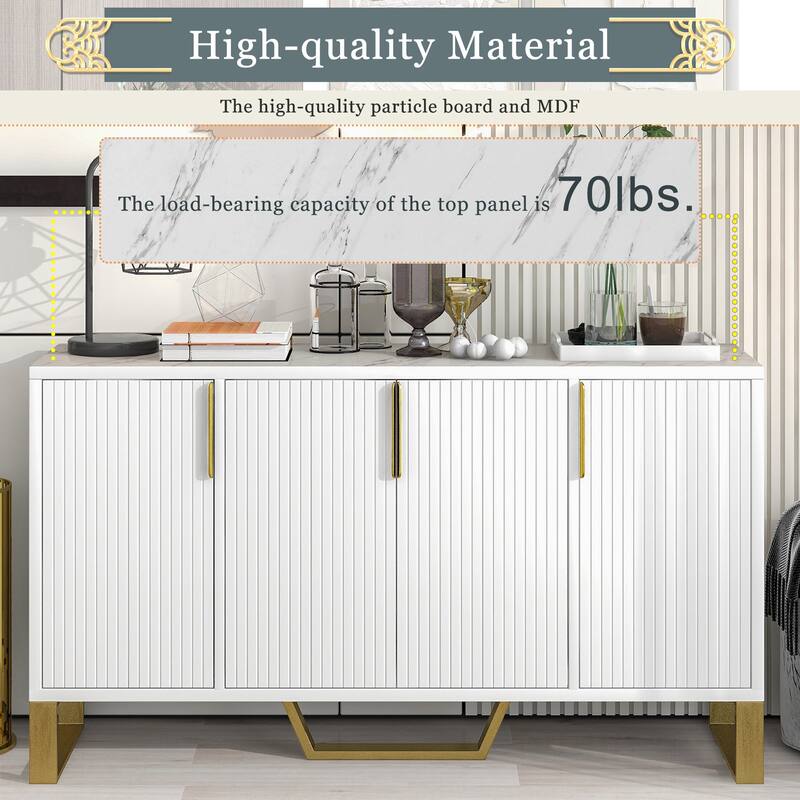 Modern sideboard with Four Doors, Metal handles & Legs and Adjustable Shelves