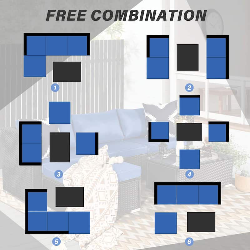 Vrakae 5 Piece Outdoor Patio Rattan Wicker Sectional Set