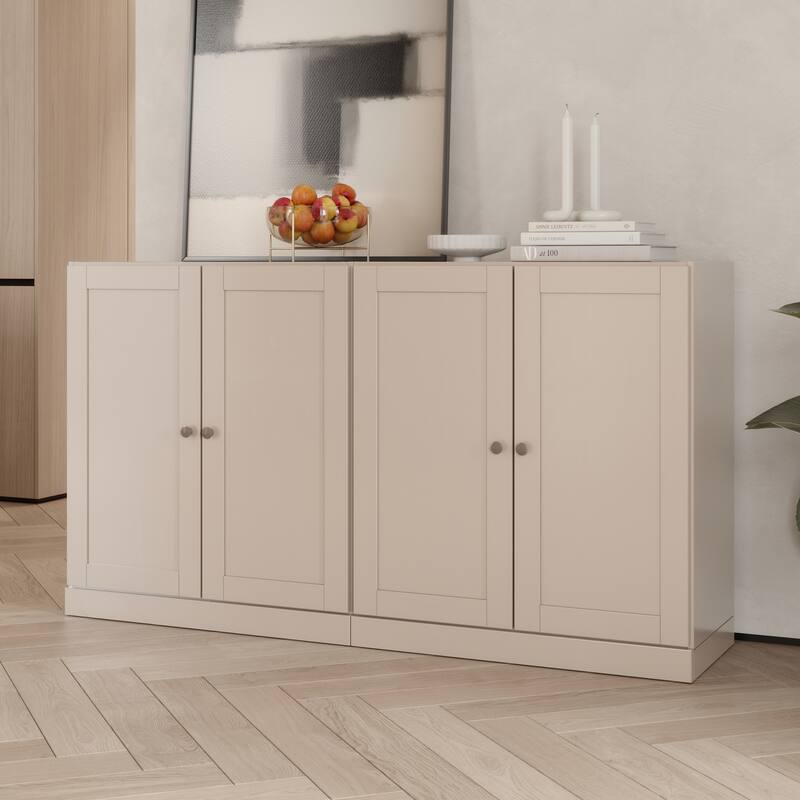 Palace Imports 100% Solid Wood 64" Sideboard with Raised Panel Doors & Adjustable Shelves - Beige